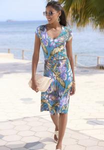 Платье LASCANA Jersey dress, Blau Flieder Grün Bedruckt/Green