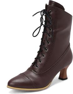 Ботильоны на низком каблуке SHEMEE для женщин, винтажного викторианского стиля, с шнуровкой, средние каблуки, с молнией и пряжкой, 802 Brown