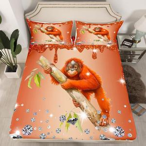 Erosebridal Простыня на резинке Gorilla с оранжевыми пайетками, комплект постельного белья Full с кристаллами, лесные животные, Sliver Orange White