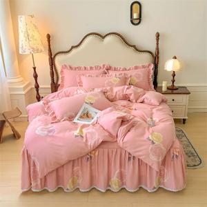 LUOLAI HOME Комплект постельного белья 4 предмета, 180x220 см, пододеяльник 200 см, цвет розовый