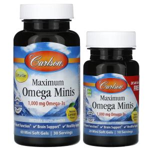 Добавка Carlson Maximum Omega Minis Natural Lemon 1000 мг, 80 мини-мягких таблеток
