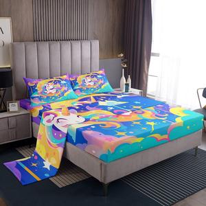 Erosebridal Комплект постельного белья с мультяшными единорогами и звездным небом для детей, Blue Teal