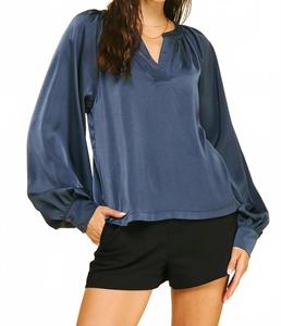 Блузка с V-образным вырезом, темно-синего цвета Pinch, темно-синий