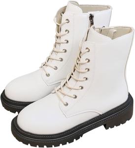 Женские платформенные боевые ботильоны на шнуровке, модные короткие ботинки с рифленой подошвой и боковой молнией, осень-зима, для улицы Generic, White