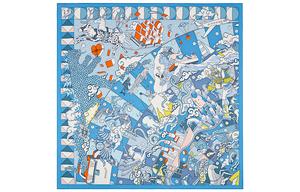 Шёлковый шарф HERMES синий