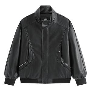 Куртка мужская с воротником стойкой из PU кожи PEACEBIRD MEN, черный 1