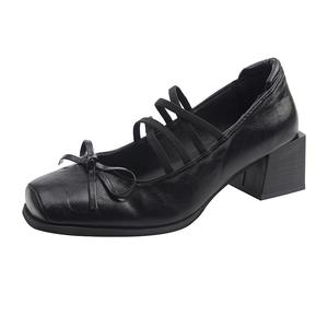 WUJI Туфли Мэри Джейн на массивном каблуке 4,5 см женские — черные, цвет Black