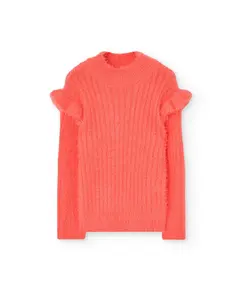 Длинный детский свитер с декоративными воланами и полуводолазкой Boboli, розовый