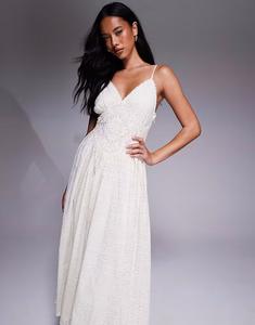 Платье миди River Island с вышивкой кремового цвета