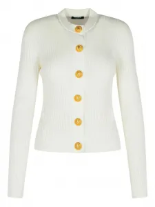 Кардиган в рубчик на пуговицах BALMAIN, белый