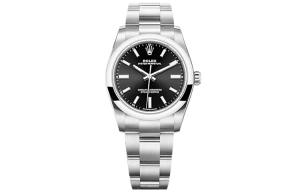 ROLEX Oyster Perpetual автоматический механический механизм унисекс часы 34mm черный циферблат Oystersteel ремешок