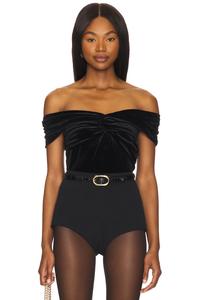 Бархатный топ с открытыми плечами Good American, черный