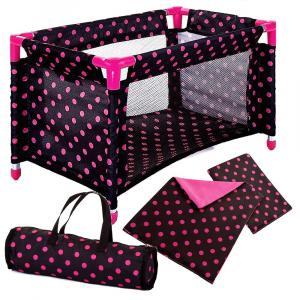 Кровать для куклы, манеж, дорожная кроватка, сумка Doris + комплект постельного белья