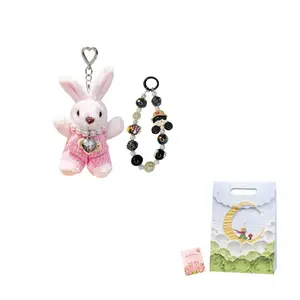 Роскошный свитер ручной работы с жемчужной цепочкой, плюшевый кулон в виде кролика высотой 12см Jinnew, розовый