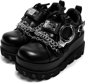 Женские готические ботинки GURURU, панк, черные металлические, на платформе, массивные ботинки до щиколотки с толстой подошвой, дизайнерская обувь