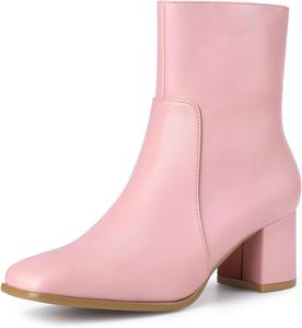 Женские ботильоны Allegra K с квадратным носком, боковой молнией и устойчивым каблуком, Pink