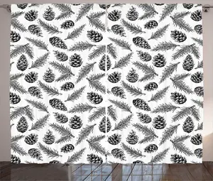 Штора ABAKUHAUS Evergreen Rustic, монохромные сосновые шишки, универсальные ленточные шторы для гостиной с петлями и крючками, 280 x 225 см, цвет: антрацитово-серый и белый Abakuhaus