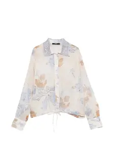 Топ с вязаным воротником с цветочным узором Seventy, бежевый