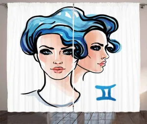 Штора ABAKUHAUS "Близнецы" в деревенском стиле, акварельная женская, для гостиной, универсальная, ленточная штора с петлями и крючками, 280 x 245 см, светло-персиковый черный Abakuhaus