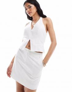 Льняная хлопковая мини-юбка, белый цвет 4Th & Reckless