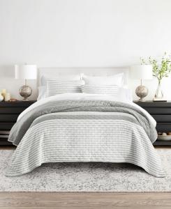Комплект постельного белья из 3 предметов, двусторонний, с летним рисунком в полоску, размер King/California King ienjoy Home, Light Gray