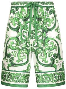 Dolce & Gabbana шелковые шорты с принтом Majolica, зеленый