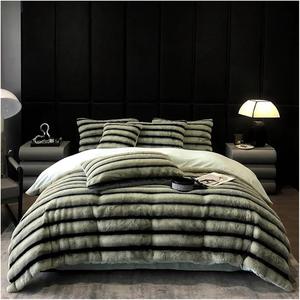 Generic Комплект постельного белья зимний плюшевый с объемными полосками