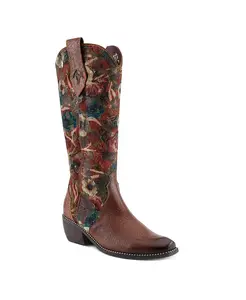 L Artiste женские ковбойские сапоги RODEOQUEEN-VIV в западном стиле с тисненой кожей, бархатным голенищем с цветочным принтом и каблуком-платформой L'Artiste, коричневый
