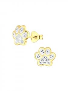 Alexander York Серьги-гвоздики в виде отпечатков лап, белые, серебро 925 пробы с золотым покрытием, комплект из 2 штук