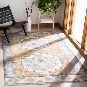 Ковер ручной работы SAFAVIEH, 153 x 244 см,  Saffron Collection Taupe / Ivory SFN108B в марокканском бохо-стиле с кистями из шерсти