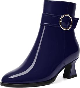 Женские ботильоны MODENCOCO с ремешком на щиколотке, застежкой-молнией, закругленным носком, пряжкой, модным массивным низким каблуком 2 дюйма, Navy Blue