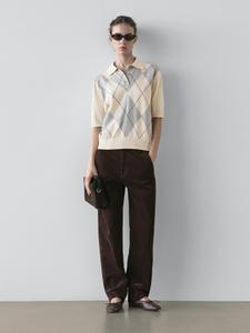 Вязаный свитер-поло с узором аргайл Massimo Dutti, cream