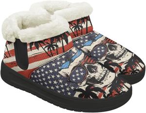 Ботинки Forchrinse для женщин и мужчин, зимние теплые с меховой подкладкой, удобные пушистые ботинки с противоскользящей подошвой, American Flag Skull