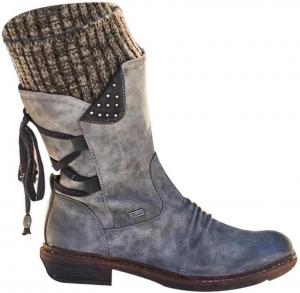 DMBHY Комфортные женские зимние сапоги Fleekcomfy с высоким теплым утеплением, шнуровкой, массивным каблуком, платформой, круглый носок, для ходьбы, на плоской подошве (Цвет: серый, Размер: 7,5 US)