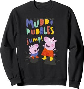 Толстовка с изображением Свинки Пеппы и ее друзей, прыгающих по грязным лужам! Пеппа и Джордж весело проводят время, черная Peppa Pig