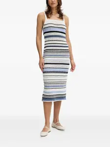 Вязаное крючком миди-платье в полоску Oui, белый