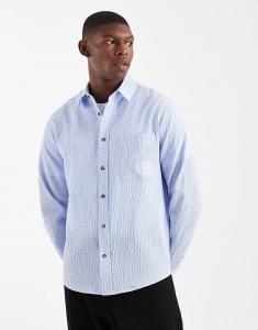 Свободная рубашка из сирсакера с вышивкой синего цвета от ASOS DESIGN