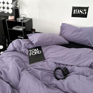 Muji Комплект постельного белья из 4 предметов, 2.0 м (пододеяльник 200х230 см), цвет Black Night Purple, японская клетка, ткань фланель