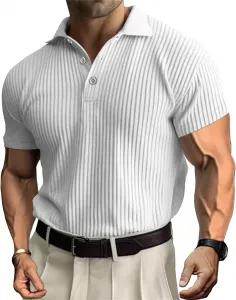 Летняя вязаная поло для мужчин с пуговицами и воротником, свободная, с коротким рукавом QOAAIE