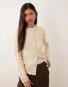 Кардиган YAS с отделкой в ​​виде фестончатого узора кремового цвета