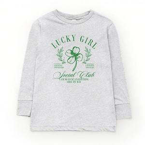 Lucky girl social club clover - молодежная футболка с длинным рукавом и принтом The Juniper Shop, Heather Grey