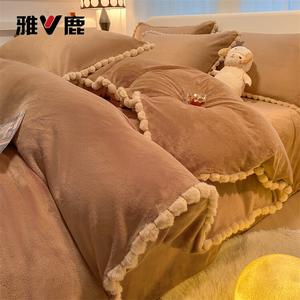 Yalu Комплект постельного белья 1,8 м, 4 предмета: пододеяльник 200х230 см, простыня, 2 наволочки, флис, термосберегающий, теплый, цвет Linda - мокко-браун