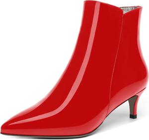 Женские ботинки MOVINSTEPS с молнией, с заостренным носком, однотонные, для холодной погоды, из лакированной кожи, рабочие, на невысоком каблуке-кистенке, высота голенища до щиколотки, каблук 2 дюйма, Red