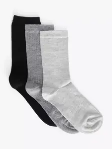 Носки John Lewis Ribbed Organic Cotton Mix Ankle 3 шт, цвет black/grey