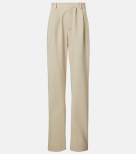 Широкие шерстяные брюки со складками Saint Laurent, бежевый