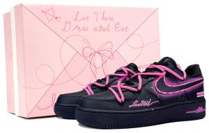 Nike Кроссовки Air Force 1 Black Warrior, Cyber Night, Footprint Pioneer Cushioning Low Top для скейтбординга, унисекс, черно-розовые