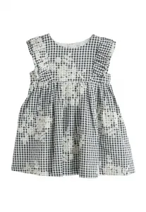 Платье повседневное, прямого кроя, с рукавами-оборочками. Next, Black White Gingham Embroidered
