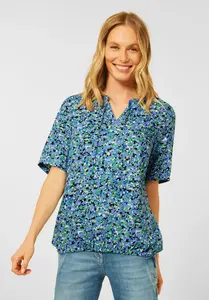Разноцветная блузка Cecil с короткими рукавами, цвет Forever Blue