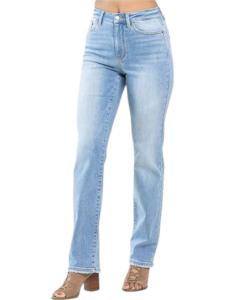 Высокие джинсы с термообработкой и контрастной стиркой в голубом оттенке Judy Blue