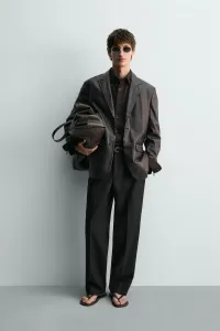 Кожаный пиджак ограниченной серии Zara, коричневый